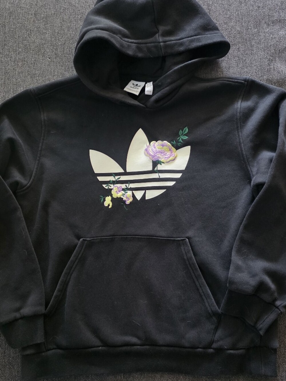Adidas Black Hoodie with Floral Trefoil Logo